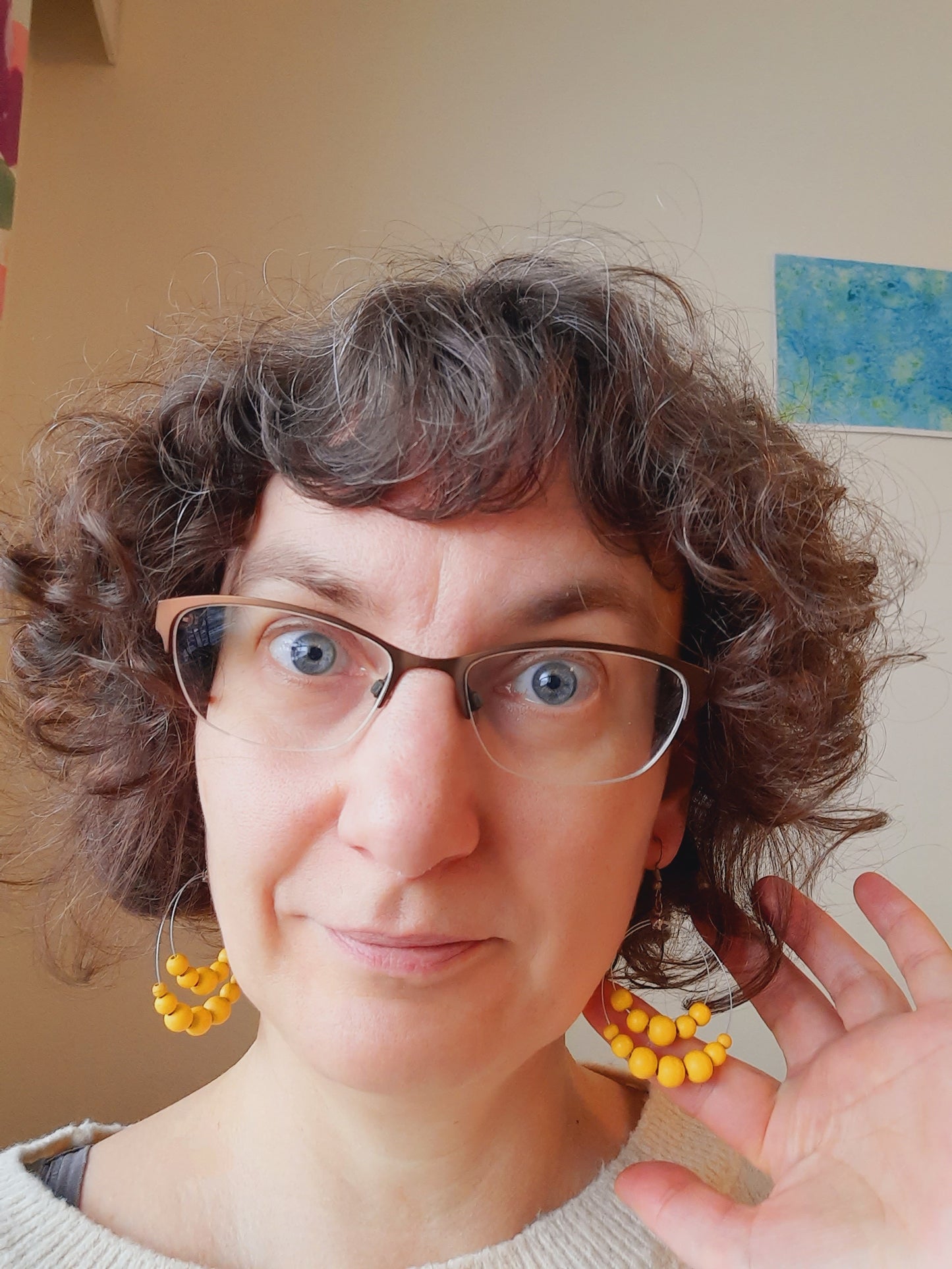 Wooden bead earrings light green