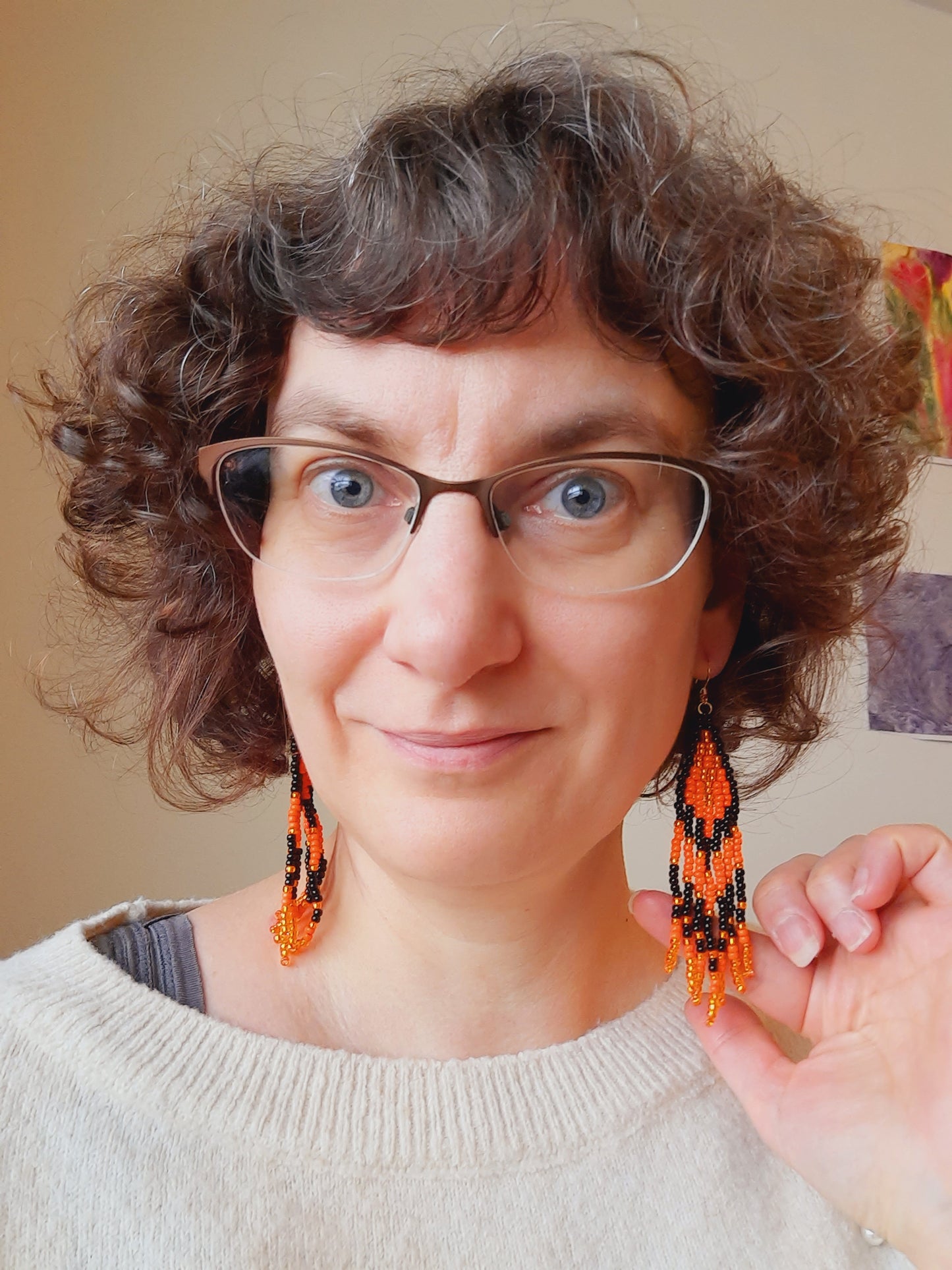 Handwoven fringe seed bead earrings lilac