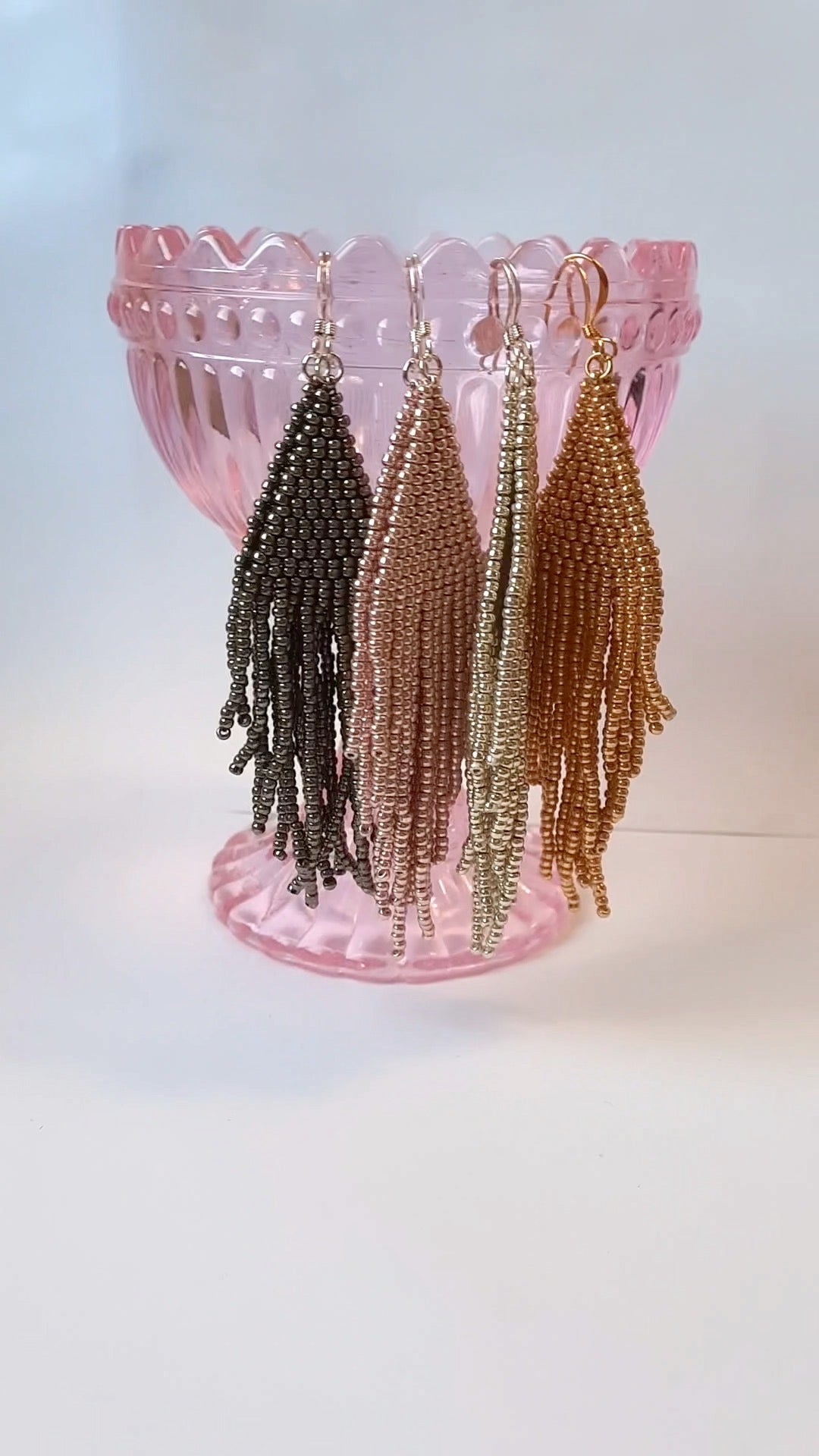 metallic color fringe seed bead earrings