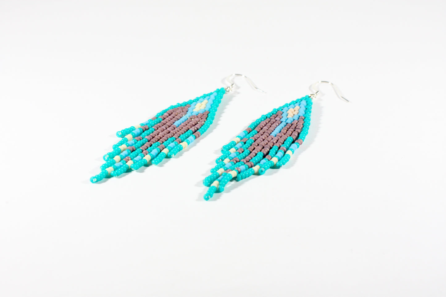 Handwoven fringe seedbead earrings colourful