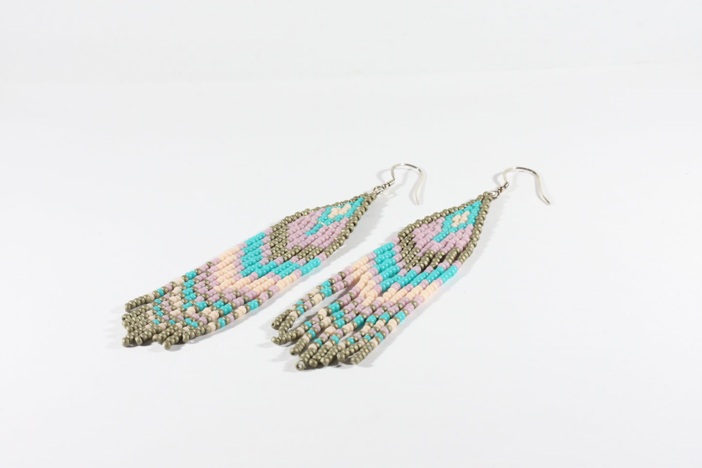 Handwoven fringe seedbead earrings matte gold purple