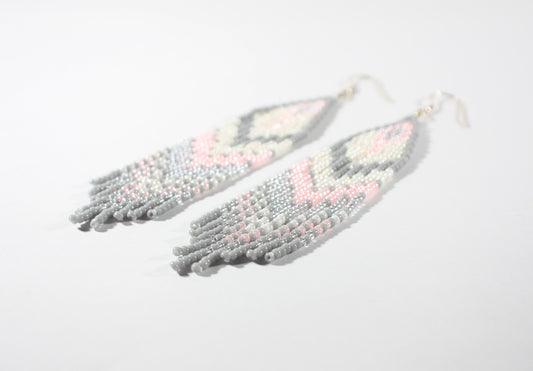 Handwoven fringe seedbead earrings pastel color