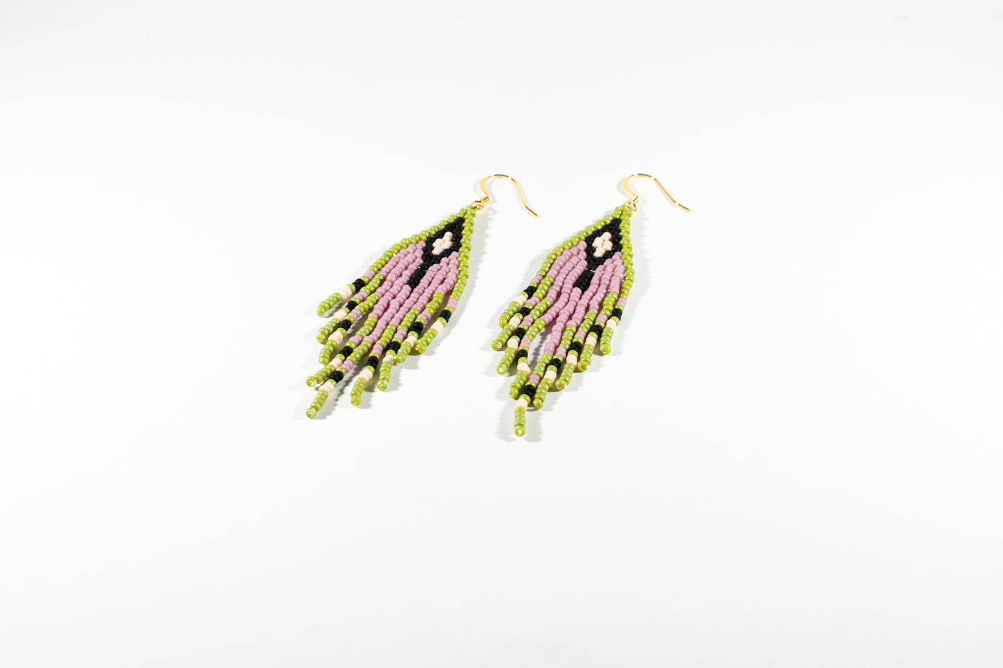 Handwoven fringe seedbead earrings colourful