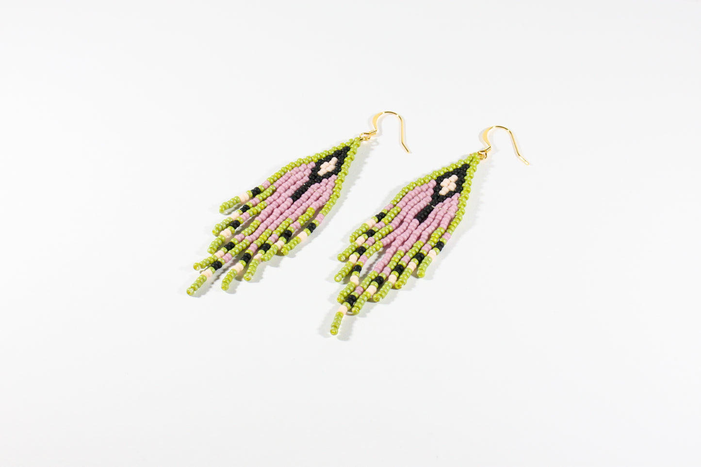 Handwoven fringe seedbead earrings colourful