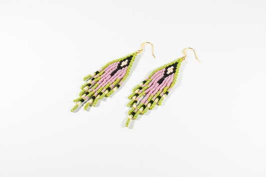 Handwoven fringe seedbead earrings colourful