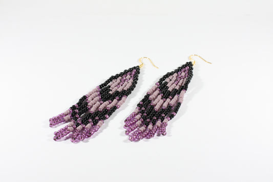 Handwoven fringe seed bead earrings lilac