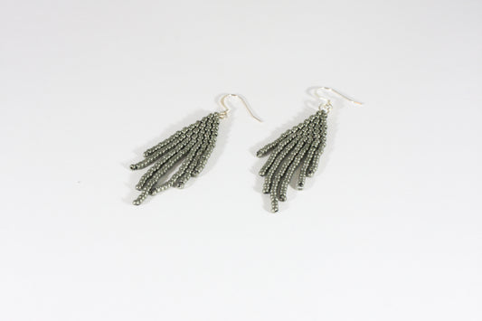 Handwoven fringe seed bead earrings dark metallic small