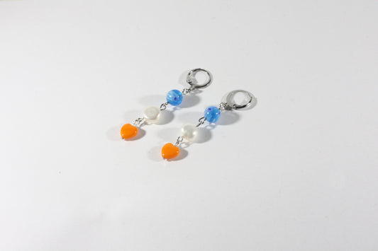 dangle blue orange freswaterpearl earrings