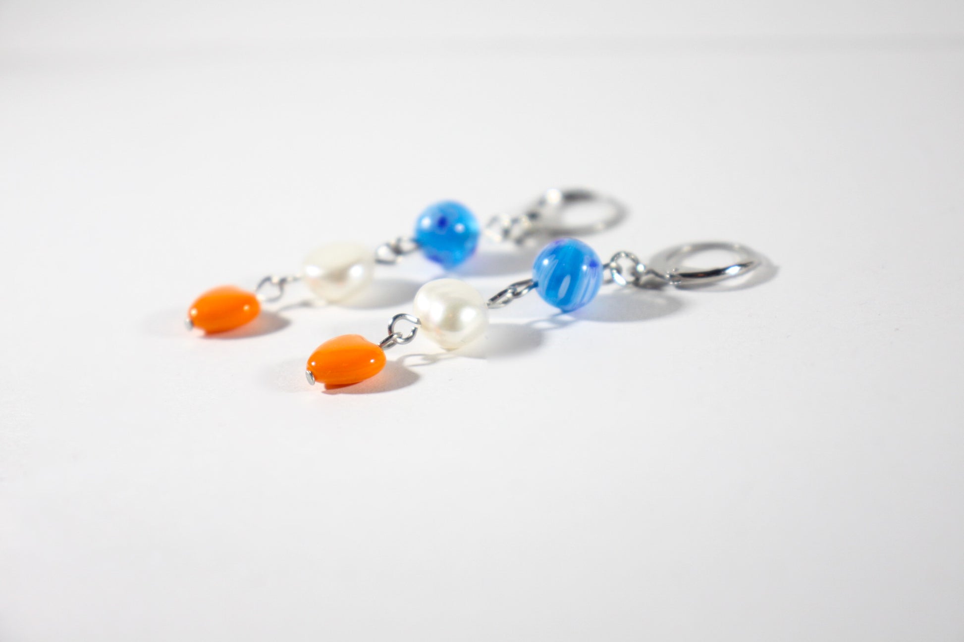 dangle blue orange freswaterpearl earrings