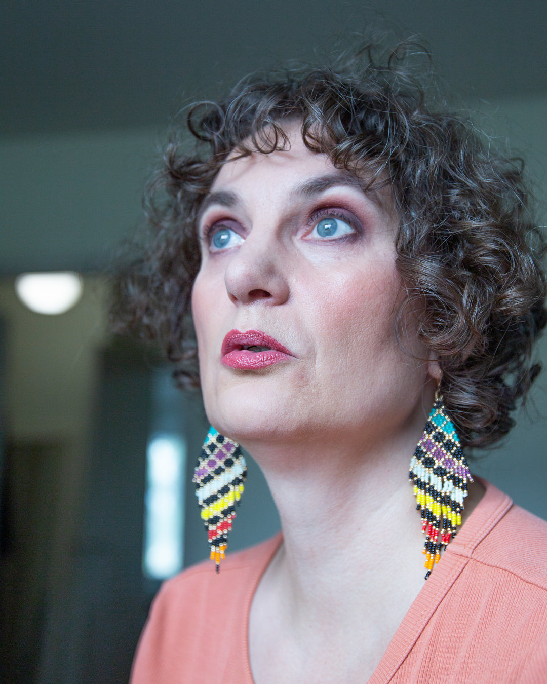 Grids colorful fringe seed bead earrings.