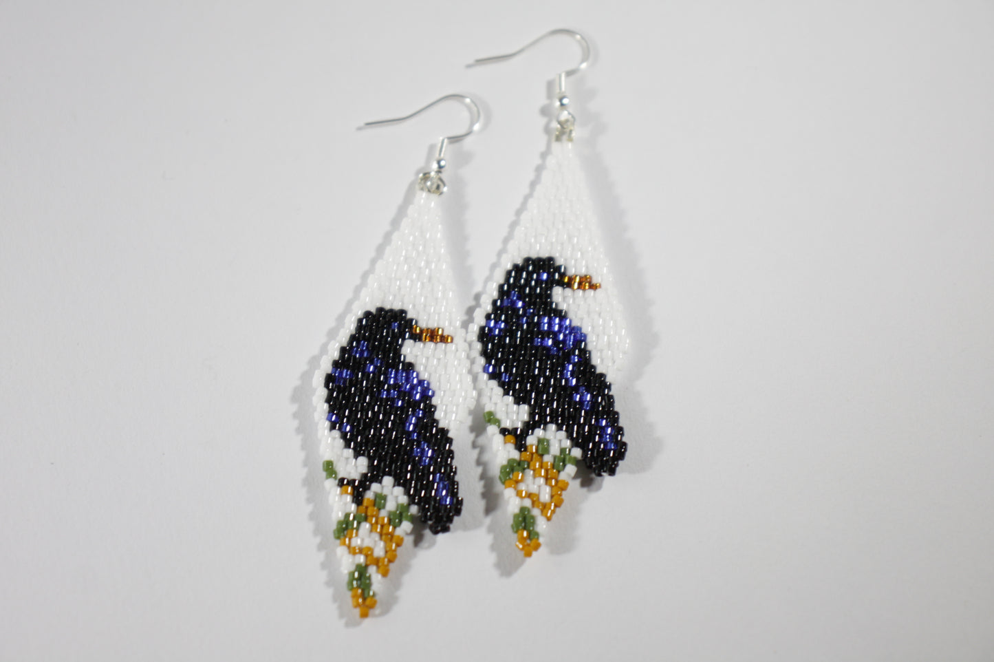Handwoven Raven Diamond Earrings – Seed Bead Jewelry