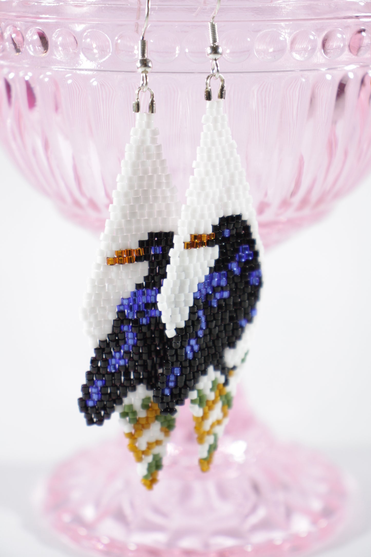 Handwoven Raven Diamond Earrings – Seed Bead Jewelry