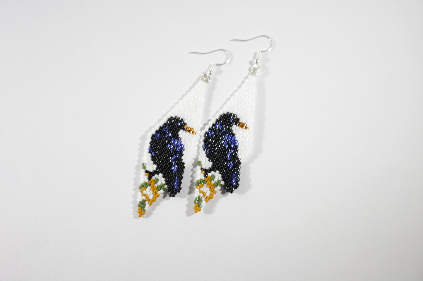 Handwoven Raven Diamond Earrings – Seed Bead Jewelry
