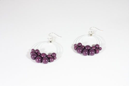 Wooden bead earrings dark violet